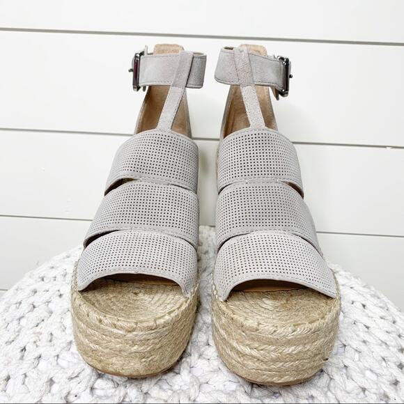 Marc Fisher Adore Strappy Suede Espadrille Platform Wedges Grey Size 9.5M - Picture 2 of 7